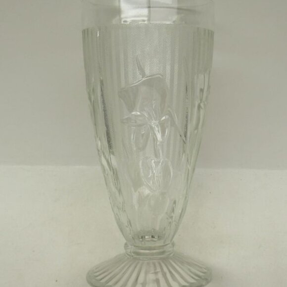 Jeannette Glass Crystal IRIS & HERRINGBONE IRIS on FOOT 6 1/2 In Ice Tea Tumbler - Picture 2 of 5